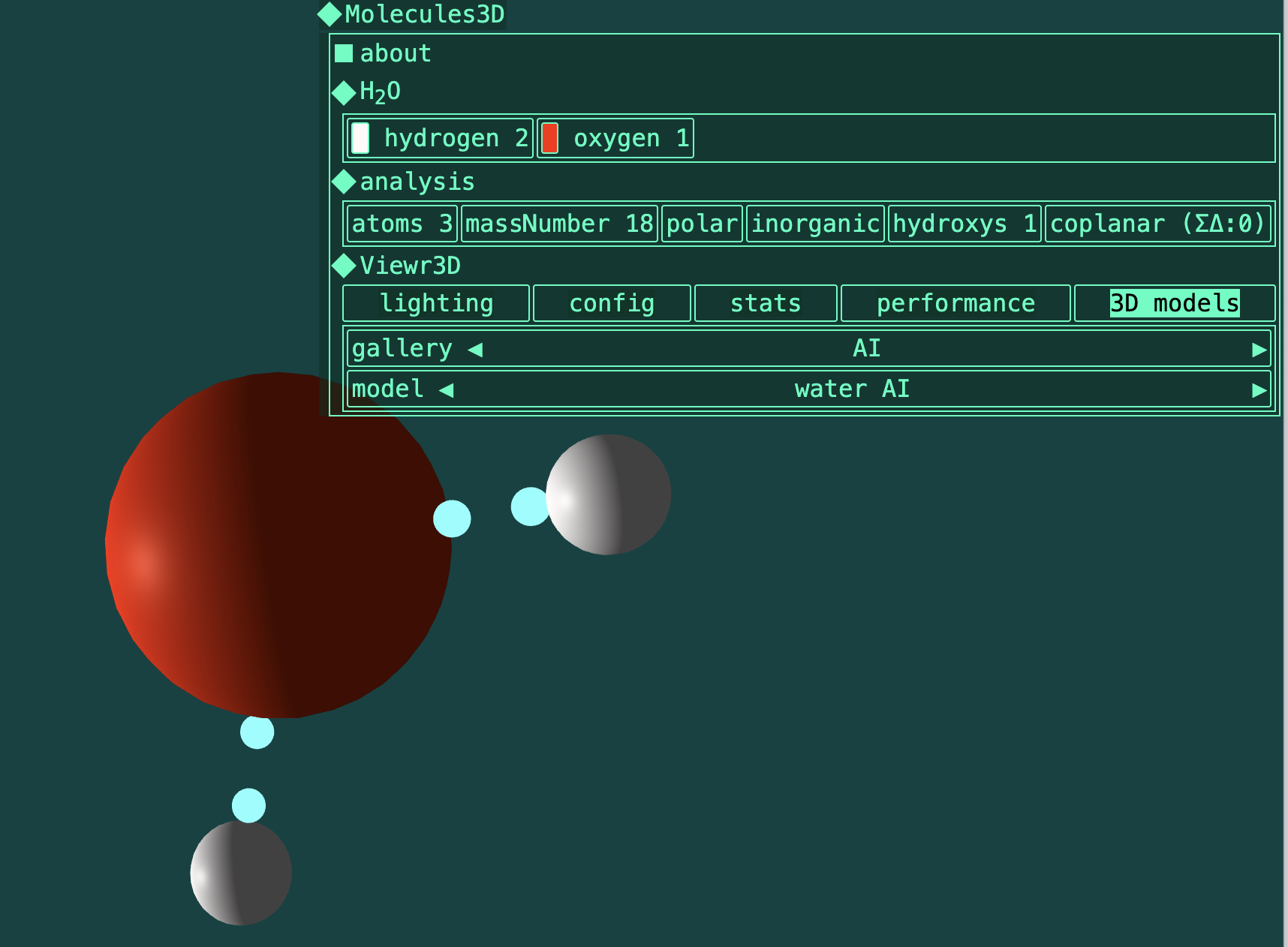 Water molecule 3D model bonds